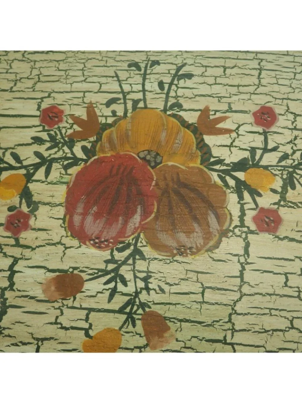 Crackle Painted Floral Tole Painting wood Tray Green - Picture 2 of 6